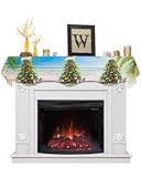 DecorLovee Christmas Mantle Scarf 60x17 Inch, Coastal Christmas Tree Fireplace Christmas Decorations Cover Runner, Xmas Tree Balss Snowman Beach Christmas Mantel Decorations Xmas Mantel Scarves
