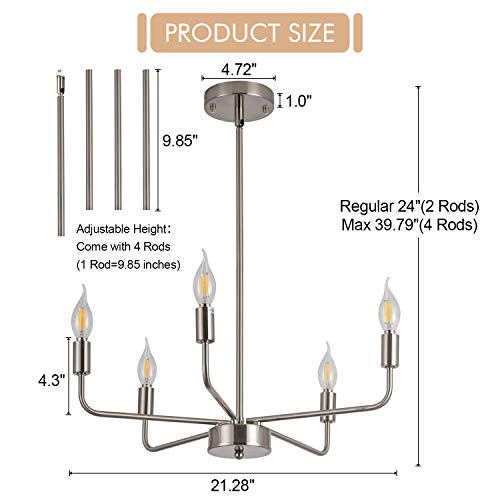 Shansrui Modern Chandelier 5 Lights Sputnik Candle Hanging Ceiling Light Farmhouse E12 Classic Nickel Brushed Pendant Light Fixtures For Bedroom Living Room Kitchen Island Foyer #TOP1
