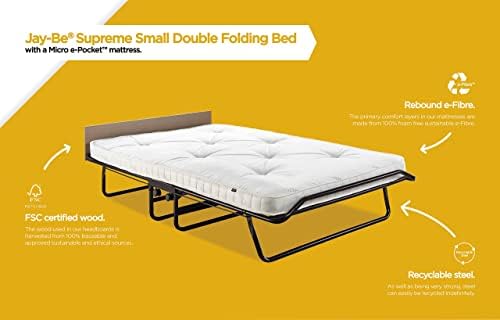 JAY-BE Supreme Folding Bed with Micro e-Pocket Sprung Mattress and Automatic Folding Legs, Compact, Small Double,Black