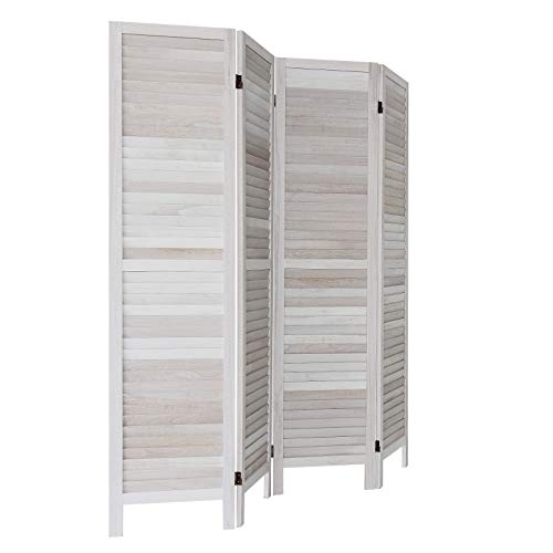 GLSLAND 4 Panel Wood Room Divider 5.6 Ft Tall 16" Wide Folding Partition Privacy Screen Panels Freestanding Partition Wall Dividers Screen Heavy Duty for Home Office Restaurant Bedroom, Greyish White
