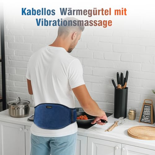 Comfytemp Wärmegürtel Vibrationsmassage für Rücken mit 25Wh Akku,18x147cm Kabellos Heizgürtel Massagegerät, Ultraweich Heizkissen mit Abschaltautomatik, Rückenwärmer mit USB