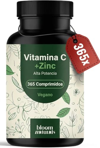 Vitamina C + Zinc Alta Potencia – 365 Comprimidos (Suministro Anual) – Vitamina C 500mg + 15 mg Zinc – Vegano – Producido en Alemania – Analizado en Laboratorio