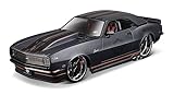 Maisto 1968 Chevrolet Camaro Z/28 Dark Gray Metallic with Black and Orange Stripes Harley Davidson H-D Custom 1/24 Diecast Model Car