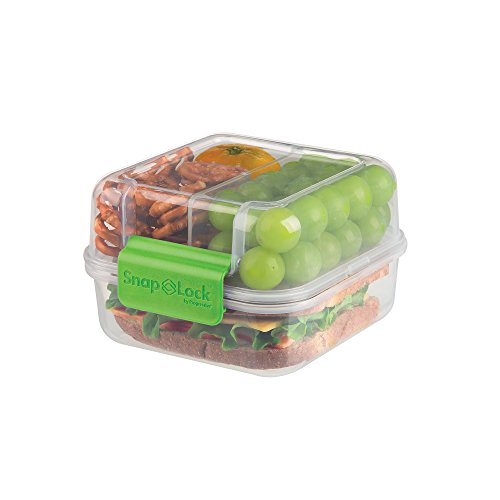 SnapLock by Progressive Lunch Cube To-Go Container - Green, SNL-1005B Easy-To-Open, Silicone Seal, Snap-Off Lid, Stackable, BPA FREE
