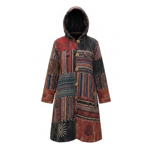 Ezhippie Veste pour femme | Capuche à manches longues avec cordon de serrage sur le devant et motif patchwork | Doublure extérieure en coton | Veste zippée pour femme, multicolore, L