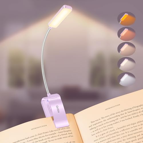 Gritin 30 LED Luz de Lectura Recargable, Luz Lectura Libros Cama con 2 Modo Iluminación & 5 Niveles Brillo y 5 Temperaturas Color, Atenuación Continua, Modo Memoria, 360° Flexible Lampara de Libro