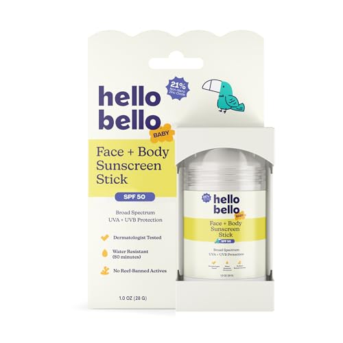 Hello Bello Baby SPF 50 Mineral Face + Body Sunscreen Stick - Water Resistant Broad Spectrum UVA + UVB Sun Protection 1oz