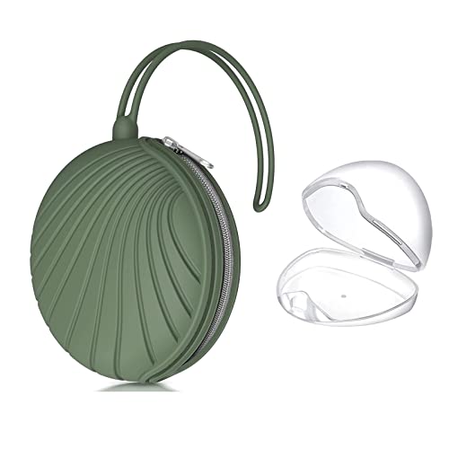 Silikon Schnullerbox Mädchen Junge mit 1 Transparent Schnullerbox,BPA-Freiem Silikon Schnullerhalter Aufbewahrung für 2 Schnuller,Wasserdicht Schnullerhalter Schnullerbox für Wickelrucksack(Grün) Cover