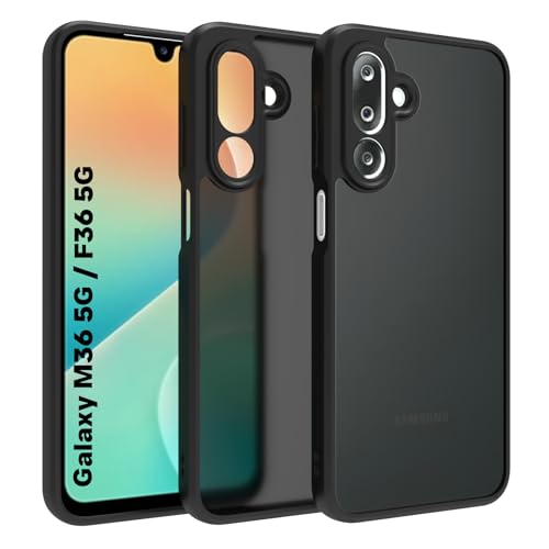 Image of RIGGEAR Shockproof Sleek Hybrid Armor Back Cover Case for Samsung Galaxy M36 5G / F36 5G (Smoke Black Matte PC + Black TPU Bumper)