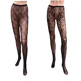 AKOOSY Collants Résille Rétro Très Respirants et Élastiques Noir pour Femme en Spandex Pack de 2 Pièces pour Accessoire de Costume D'été
