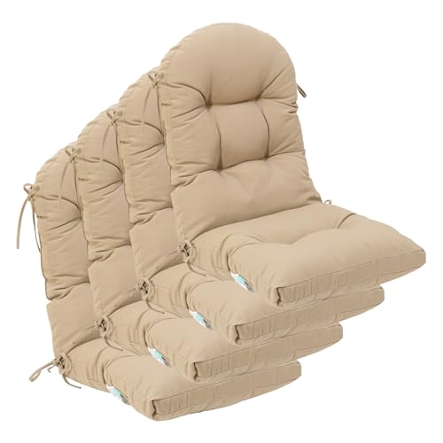 Image of QILLOWAY Outdoor High Back Chair Cushion for Adirondack, All Weather Rocking Chair Cushions Thick Padded Replacement for Patio Furniture Set of 4,Beige,Sand,Camel