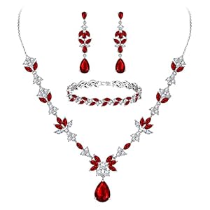 BriLove Wedding Jewelry Set for Women, Y-Necklace Tennis Bracelet Dangle Earrings Set with AAA Cubic Zirconia Teardrop Set for Bridal Bridesmaid