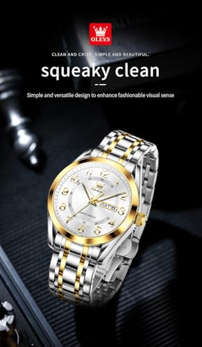 Image of OLEVS Mens Watches Business Large Numer Easy to Read Quartz Watch Stainless Steel Waterproof Luminous Date Casual Male Watch