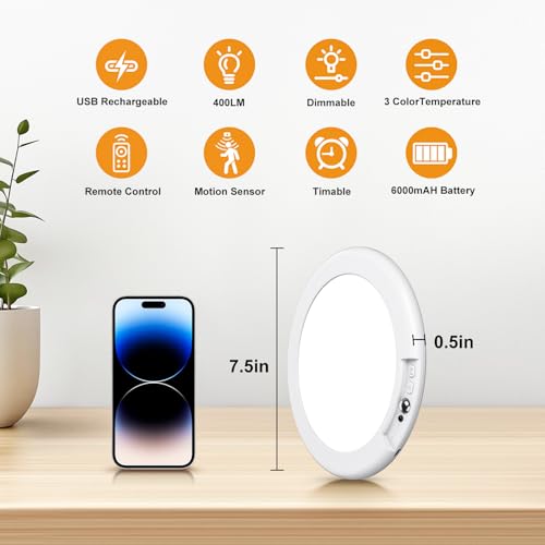 Ktpugorn 2 Pack Rechargeable Motion Sensor Closet Light, Wireless Ceiling Light Battery Operated Shower Light with Remote, Magnetic Dimmable Timing Motion Sensor Light for Shower Closet Bathroom by Ktpugorn - Used condition - Image 7