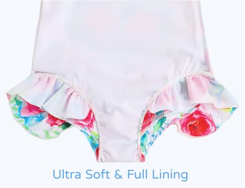 Image of Snowheart Girls Bathing Suit Toddler Swimsuit Girl Hawaiian Floral Ruffle One-Piece Breathable Swimwear 4-10T