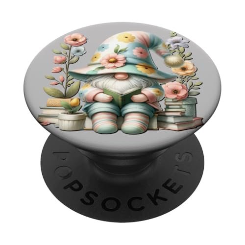 Reading GNOME for Women and Teachers with Flowers Cute Book PopSockets PopGrip Adhésif