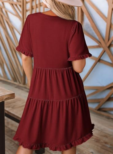 Image of Dokotoo Womens Summer Dresses 2026 V Neck A Line Short Sleeve Casual Ruffle Babydoll Mini Dress