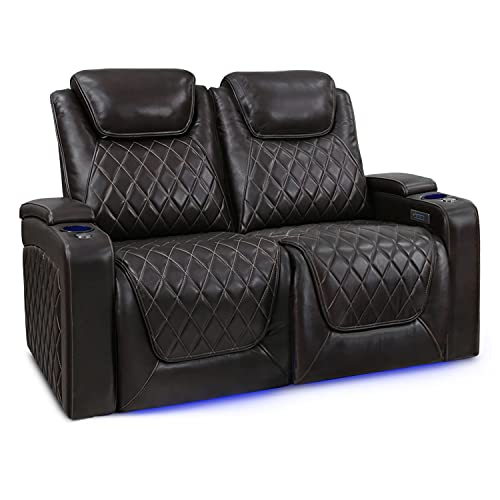 Valencia Oslo Home Theater Seating | Premium Top Grain Italian Nappa 11000 Leather, Power Recliner, Power Headrest, LED Lighting (Row of 2 Loveseat, Dark Chocolate)