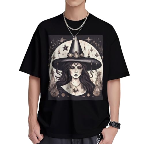 T-shirt de coton imprimé magic witchcraft respirant coupe ample ultra confortable
