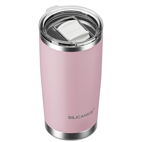 20oz Insulated Tumbler - Coffee Cup With Splash Resistant Detachable Slider Lid, Double Wall Stainless Steel | BPA Free, Dishwasher Safe, Car Cup Holder Compatible - Gym/Office/Home - pink sand