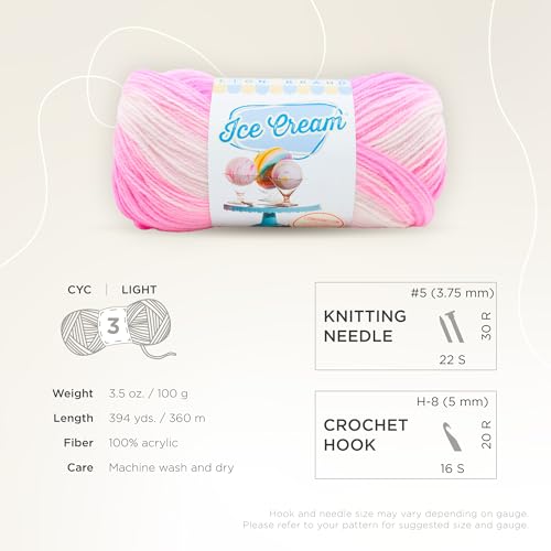 Lion Brand Yarn Ice Cream, DK Weight Acrylic Blend Yarn for Knitting, Crochet, and Crafts, Birthday Cake, 1 Pack