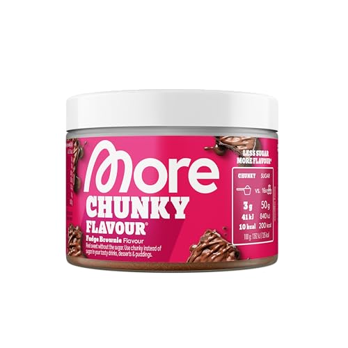 MORE Chunky Flavour, Fudge Brownie, 150 g, Geschmackspulver zum Süßen, ohne viel Zucker und Kalorien, mit Inulin und Laktase (Design kann variieren)