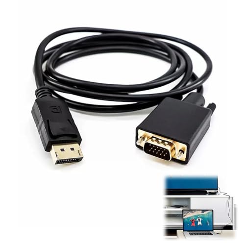 Riybyds 1.8M Cable DisplayPort a VGA, Unidireccional, Cable Displayport a VGA para Monitor, Conectores de Oro 24K, Soporte para 1080P, Compatible para Laptop, PC, Monitor y Proyector