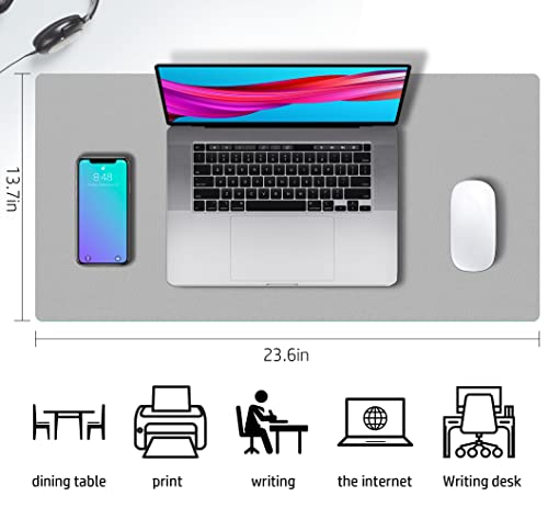 Image of Aothia Double-Sided Desk Pad, Large Mouse Pad, Office Mat, Non-Slip PU Leather Blotter, Laptop Pad, Waterproof Writing Pad for Office and Home (Grey, 23.6 inch x 13.7 inch)