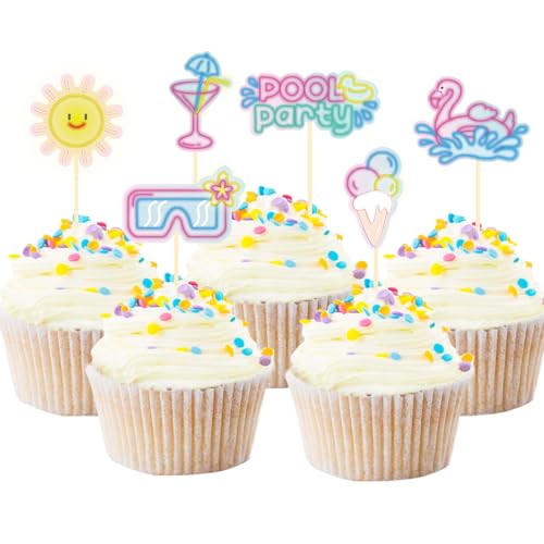 30 Pack Neon Summer Party Cupcake Toppers
