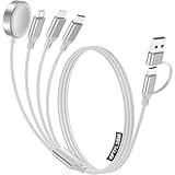 Travel Essentials,Multi Charging Cable for Apple Watch Charger/iPhone Charger/Samsung Charger,Type C Cable Cord for iWatch Ultra/10-2/iPhone 17-11/Samsung S25-S20,Android Phone,airPods,Car[1.2M]-White