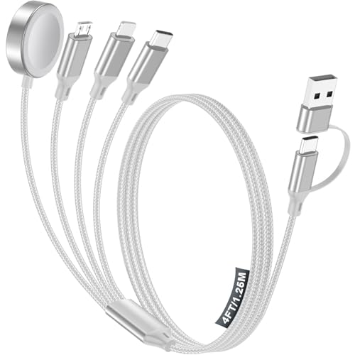 Image of Travel Essentials,Multi Charging Cable for Apple Watch Charger /iPhone /Samsung Charger,Type C /Lightning /iWatch /Micro Charging Cable for iWatch Ultra /10-2 /iPhone /Galaxy /Airpods[1.8M]-White