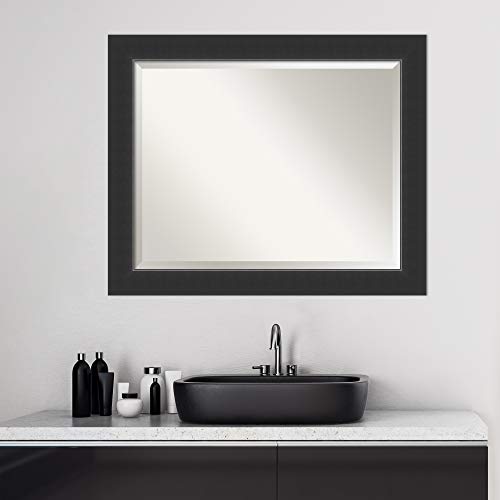 Amanti Art Framed Vanity Mirror | Bathroom Mirrors for Wall | Corvino Black Mirror Frame | Solid Wood Mirror | Medium Mirror | 27.00 x 33.00 in.