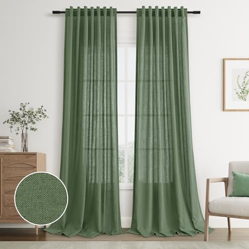 Joywell Extra Long Linen Curtains 120 Inches for Living Room Olive Green