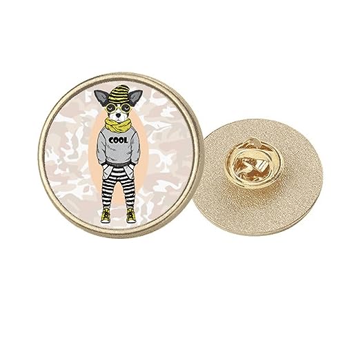 Broche ronde en métal doré pour femme avec badge aquarelle chien