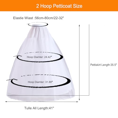 Women Crinoline Petticoat A-line 2 Hoop Long Underskirt Wedding Ball Gown Petticoat Crinoline White4