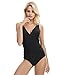 LAPAYA Women's 1 Piece Bathing Suit V-Neck Ruched Tummy Control Maillot Swimsuit, Black, Tag Size 2XL=US Size 12