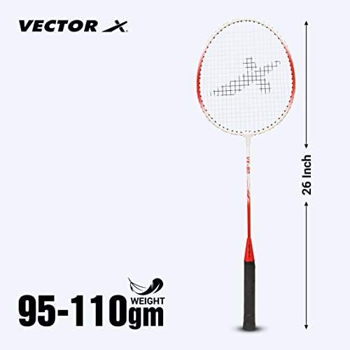 Image of Vector X VXB-80 Badminton Racquet Aluminium Lightweight Racket for Beginners & Adults Durable Frame, Comfortable Grip, Outdoor Sports Practice, Training & Recreational Play (1 PC+ 3 /4 Cover, Red)