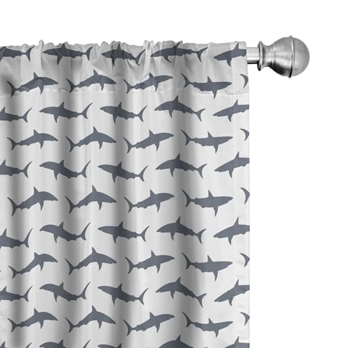 Ambesonne Sea Animals Window Curtains Pack of 2, Sharks Swimming Horizontal Silhouettes Powerful Dangerous Wild Life, Lightweight Set with Rod Pocket, 4 Panels of - 28" x 84", Grey and Black