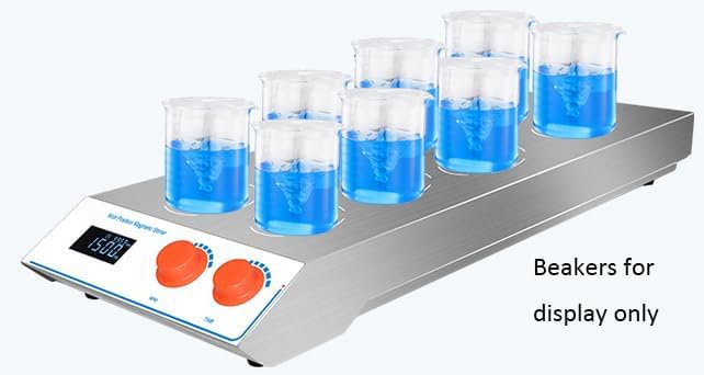 8 Multi Position Magnetic Stirrer Lab Magnetic Stirrer Mixer with Mixing Points 8 Speed Range 30 to 1500rpm Mixing Position Distance 100mm Capacity 500ml Power 100W