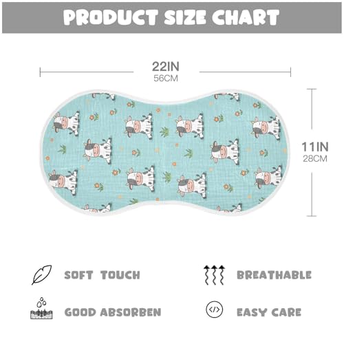 J JOYSAY Flowers Cow Teal Baby Burp Cloths for Boys Girls Large 22''x11'' Cotton 4 Layer Baby Infant Burp Cloths for Baby Sensitive Skin one sizex22