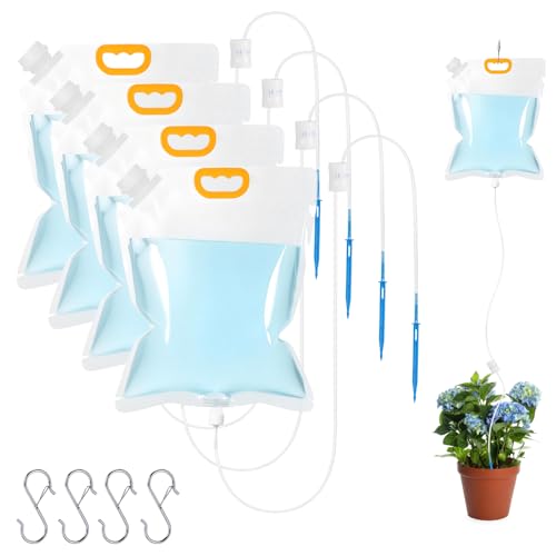 4 Pcs 5L Plant Water Bag Plant Watering System Device Automatic Plant Waterer Self Watering IV Drip Bag Irrigation Drip Watering Bag with Adjustable Flow for Indoor Outdoor Potted Plant