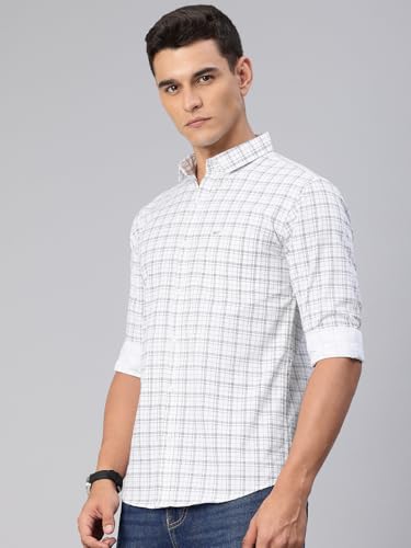 Image of Majestic Man Comfort Slim Fit Spread Collar Small Checked Cotton Casual Shirt