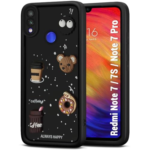 Image of Bintage Cute Fun Taddy| 3D Ball Bear| Donut| Coffee Rubber Case Full Body & Camera Protection Back Cover Compatible for Mi Redmi Note 7S - Black