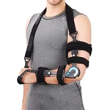 Hinged ROM Elbow Brace with Hand Grip, Adjustable Post op Elbow Brace with Sling Stabilizer for Hand Arm Injury Recovery Support After Surgery With Handle-Right Arm