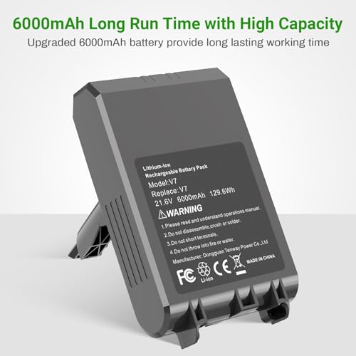 Image of 9000mAh Replacement Battery Compatible for Dyson V-7 Vacuum - Compatible with SV-11, V-7 Motorhead, Animal, Trigger, HEPA, Mattress, Fluffy, Absolute, Handheld Cleaners