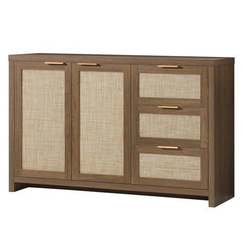 Kitchen-Storage-Cabinets-Buffet-Cabinet-with-Storage-Rattan-Sideboard-Cabinet-Organizer-3-Drawers-and-2-Doors-Accent-Console-Table-for-Kitchen-Hallway-Living-Room-bar-Special-Walnut Kitchen Storage Cabinets Buffet Cabinet with Storage Rattan Sideboard Cabinet Organizer 3 Drawers and 2 Doors Accent Console Table for Kitchen Hallway Living Room bar Special Walnut