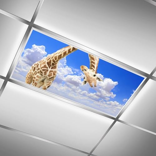 Image of 2 Pack Fluorescent Light Cover for Ceiling Light Classroom- Funnu Giraffe Magnetic Light Cover Fluorescent Light Shade Panel, Decorative Film Filter for Reducing Harsh Glare Flicker Home Decorations