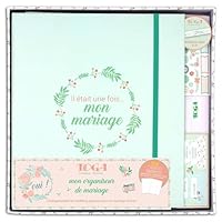 DRAEGER Paris 1886 – Briefpapier-Set mit Blumen für Hochzeit – Hochzeitsplaner mit Notizbuch, 90 Seiten, Taschen, Sticker, Schablone, Masking Tape – Papier grün/lachs – Maße 20 x 24,5 cm