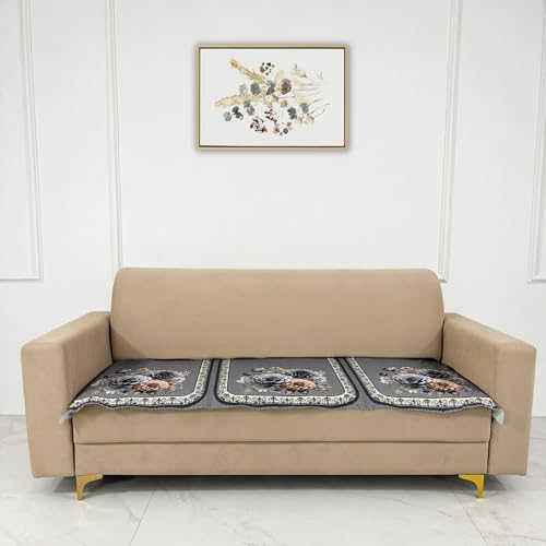 Image of Homerz 'Brooklyn Series' Premium Sofa Cover | Quilted Floral Design | Non-Slip Washable Sofa Protector | Soft Anti Slip Fabric (Grey, 5 (3+2) Seater, Only Seat Cover)