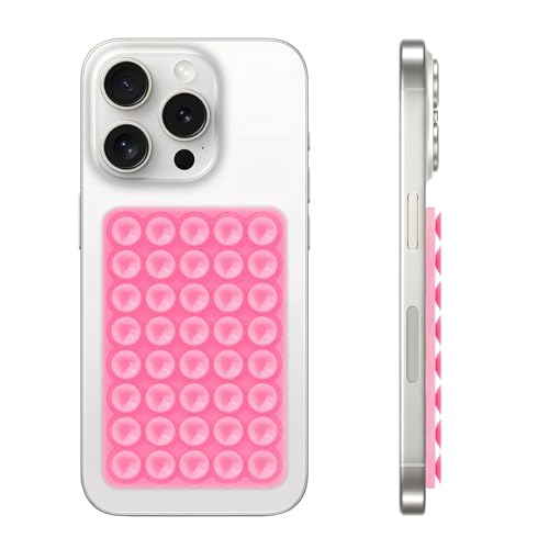 QxbBox Silicone Suction Cup Phone Case Mount, Hands-Free Strong Grip Holder for Selfies and Videos, Silicon Adhesive Phone Stand Sticky with Higher Suction Power for Cell Phone Pink